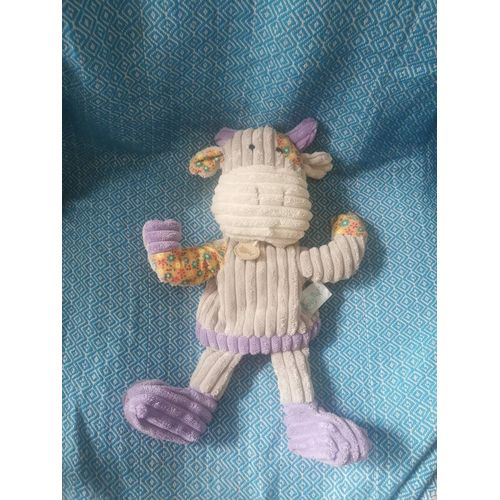 Doudou Peluche Vache Marionnette Gris Violet Fleurs Baby Nat Baby'nat