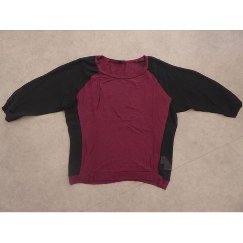 Haut Manches 3/4 Bordeaux Et Noir Pimkie - L