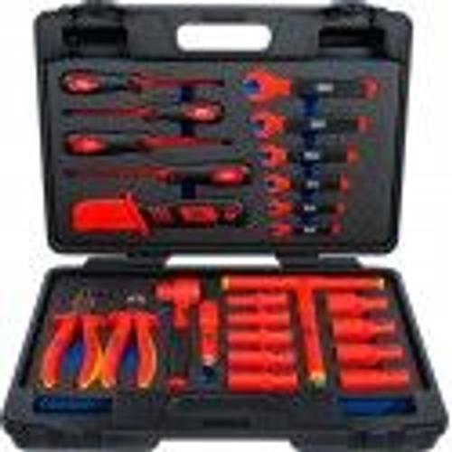 Caisse 26 outils isol? VDE 1000 V tournevis pince cl? cliquet douille couteau ?lectricien BGS TECHNIC