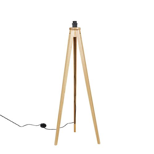 Qazqa Rustique Lampadaire / Lampe De Sol / Lampe Sur Pied / Luminaire / Lumiere / Éclairage Country Tripode Naturel - Tripod Classic Bois Beige,Noir Oblongue / Intérieur E27 Max. 1 X 60 Watt