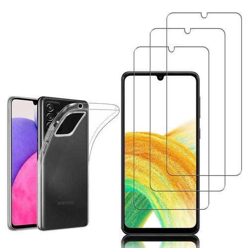 Coque Silicone Pour Samsung Galaxy A33 5g 6.4" Gel Ultraslim Et Ajustement Parfait - Transparent + 3 Films Verre Trempé - Transparent