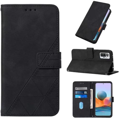 Coque Xiaomi Redmi Note 10 Pro, Antichoc Tpu Housse Redmi Note 10 Pro Cuir Pu Portefeuille Etui [Rfid Blocage] [Fentes Pour Cartes] Coque Pour Redmi Note 10 Pro, Noir