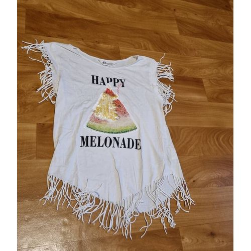 T-Shirt H&m À Frange Blanc Avec Pastèque En Sequins Taille 10/12ans