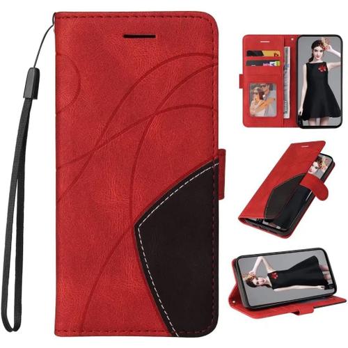 Coque Compatible Avec Xiaomi Redmi Note 4x Premium Leather Portefeuille Pour Xiaomi Redmi Note 4x Souple Silicone Tpu Flip En Cuir Etui De Protection,Rouge