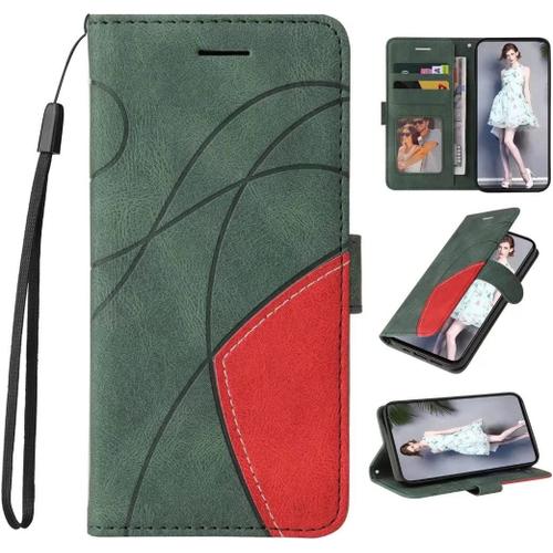 Coque Compatible Avec Samsung Galaxy A310/A3 2016 Premium Leather Portefeuille Pour Samsung Galaxy A310/A3 2016 Souple Silicone Tpu Flip En Cuir Etui De Protection,Vert