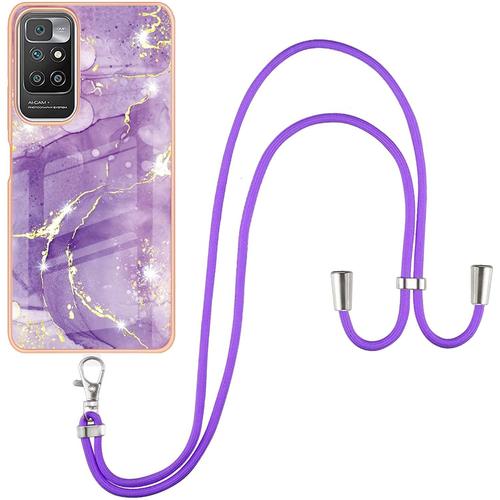 Coque Pour Xiaomi Redmi 10 Avec Cordon De Collier, Marbre Silicone Paillette Antichoc Souple Silicone Collier Housse Téléphone Avec Réglable Lanyard Anti-Jaune Housse