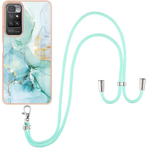 Coque Pour Xiaomi Redmi 10 Avec Cordon De Collier, Marbre Silicone Paillette Antichoc Souple Silicone Collier Housse Téléphone Avec Réglable Lanyard Anti-Jaune Housse