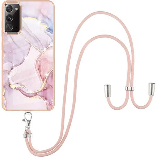 Coque Pour Samsung Galaxy Note 20 Avec Cordon De Collier, Marbre Silicone Paillette Antichoc Souple Silicone Collier Housse Téléphone Avec Réglable Lanyard Anti-Jaune Housse