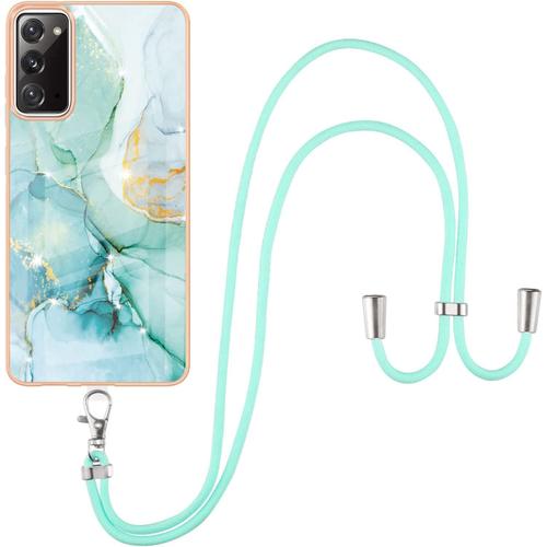 Coque Pour Samsung Galaxy Note 20 Ultra Avec Cordon De Collier, Marbre Silicone Paillette Antichoc Souple Silicone Collier Housse Téléphone Avec Réglable Lanyard Anti-Jaune Housse