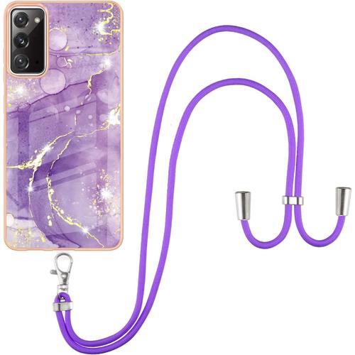 Coque Pour Samsung Galaxy Note 20 Avec Cordon De Collier, Marbre Silicone Paillette Antichoc Souple Silicone Collier Housse Téléphone Avec Réglable Lanyard Anti-Jaune Housse