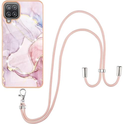 Coque Pour Samsung Galaxy A12 Avec Cordon De Collier, Marbre Silicone Paillette Antichoc Souple Silicone Collier Housse Téléphone Avec Réglable Lanyard Anti-Jaune Housse