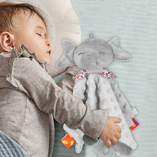 Doudou Plat Couverture Pour Bébés Avec Des Étiquettes Apaiser Serviette Éléphant Jouet, Doux Jouet Adorable Pour Naissance