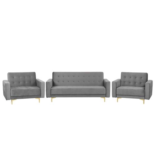 Ensemble Canapé Et Fauteuils En Velours Gris 5 Places Aberdeen