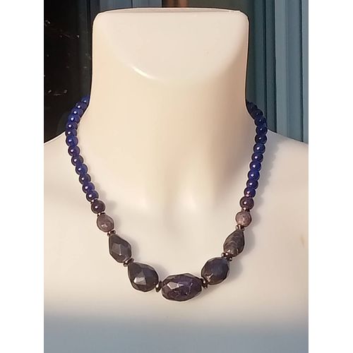 Collier Et Boucles D'oreilles En Racines De Saphir Et Agate Bleue