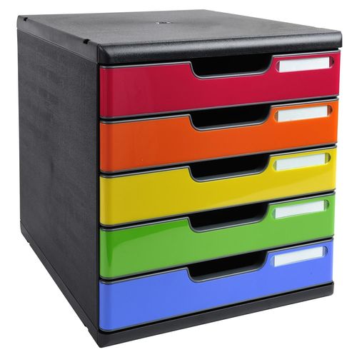 Exacompta Bloc De Classement Modulo A4 5 Tiroirs - Noir/Arlequin Glossy