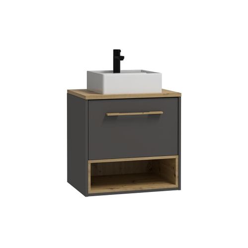 Meuble De Salle De Bain Suspendu Anthracite Avec Vasque À Poser - 60 Cm - Yangra