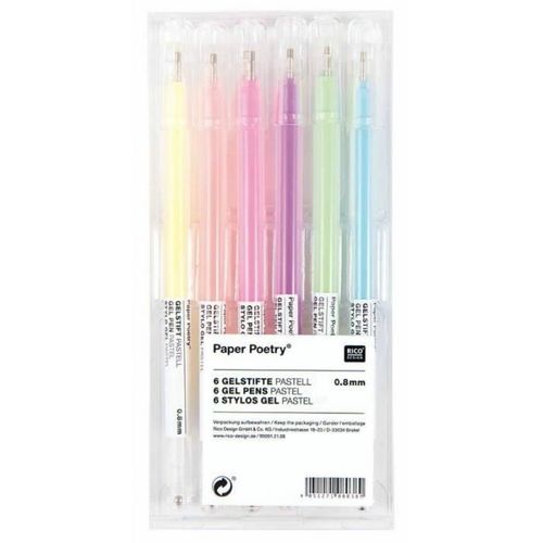 Lot De 6 Stylos Gel 'rico Design - Paper Poetry' Pastel