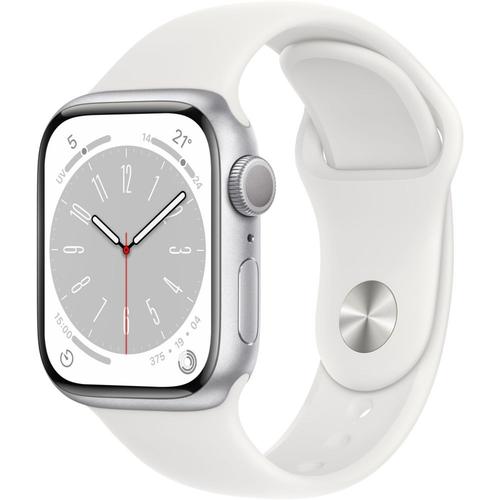 Apple Watch Series 8 (Gps) - Boîtier 41 Mm Aluminium Argenté Avec Bracelet Sport Blanc