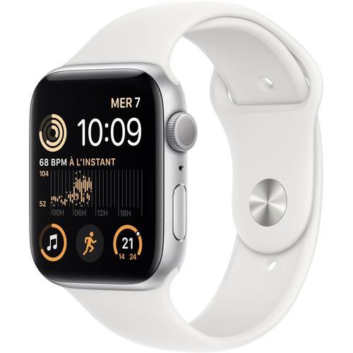 Apple Watch Se (2e Génération) Gps - Boîtier Aluminium Argenté 44 Mm  - Bracelet Sport Blanc