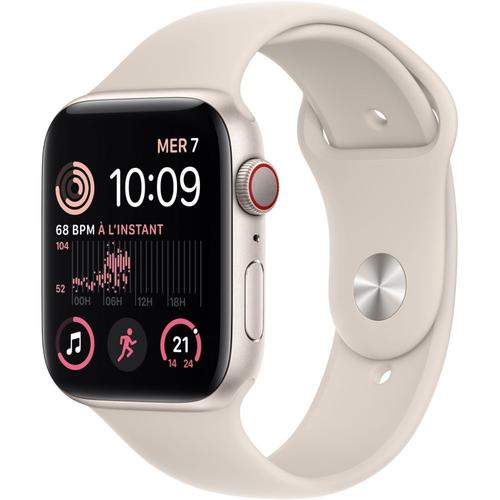 Apple Watch Se (Gps + Cellular) - 2e Génération - 44 Mm - Aluminium Droit - Montre Intelligente Avec Bracelet Sport - Fluoroélastomère - Droit - Taille Du Bracelet : Normal - 32 Go - Wi-Fi, Lte...