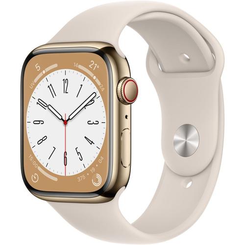 Apple Watch Series 8 (Gps + Cellular) - Boîtier 45 Mm Acier Inoxydable Doré Avec Bracelet Sport Crème