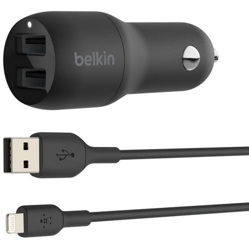 Chargeur Allume-Cigare Belkin 24w 2xusb-A/Lightning 1m Noir