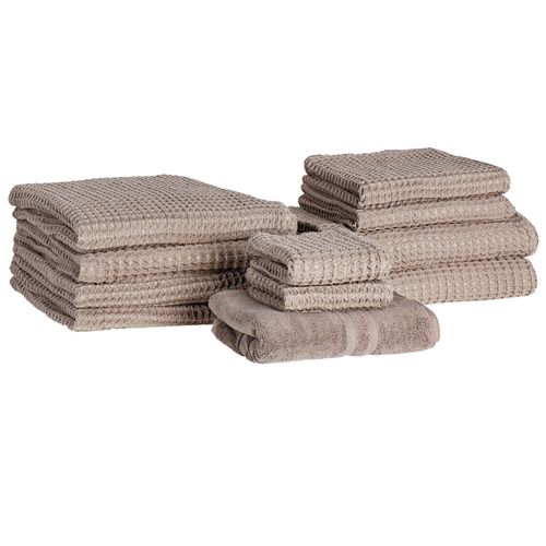 Lot de 11 serviettes de bain en coton taupe AREORA