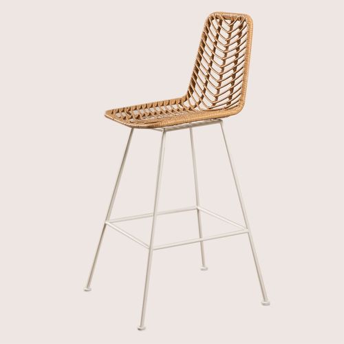Lot De 4 Tabourets Hauts En Rotin Synthétique Gouda Naturel Naturel Blanc ?75 Cm