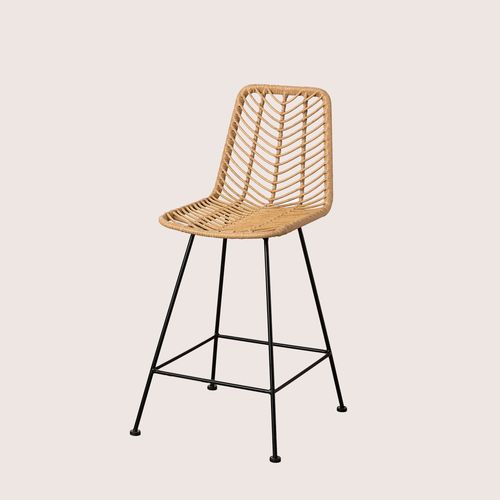 Lot De 4 Tabourets Hauts En Rotin Synthétique Gouda Naturel Naturel Noir ?65 Cm