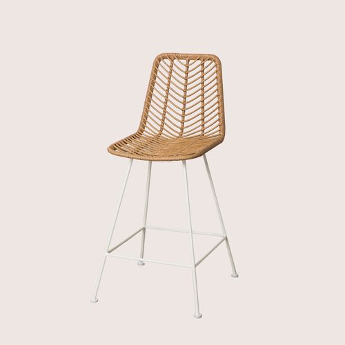 Lot De 2 Tabourets Hauts En Rotin Synthétique Gouda Naturel Naturel Blanc ?65 Cm