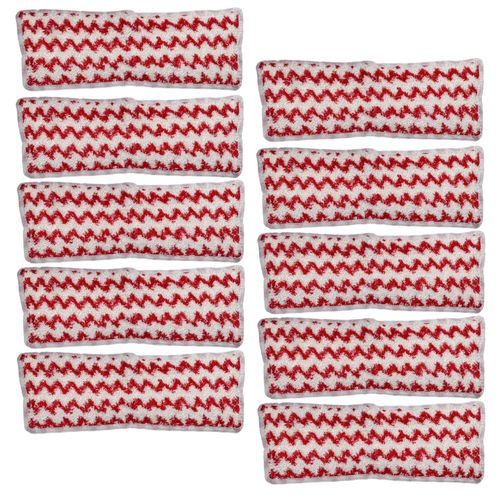 vhbw 10x Housses de rechange compatible avec Vileda Steam XXL nettoyeur à vapeur, balai vapeur - microfibre, blanc / rouge