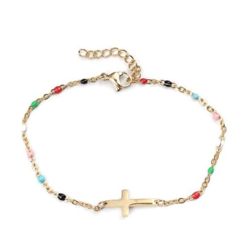 Bracelet Chapelet Maille Perles Fines Résine Couleurs Cadeau Plaqué Or Gigi2 Multicolore
