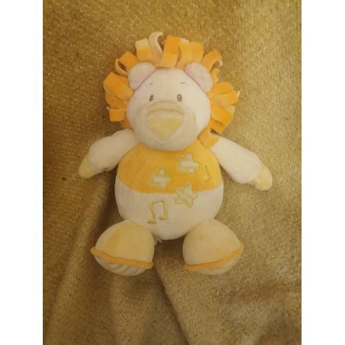 Doudou Lion Boule Musical Orange Jaune Notes Étoiles Rayé Keel Toys