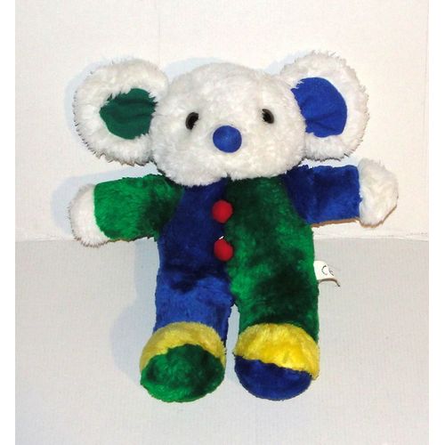 Peluche Souris Blanche Bleu Verte Vintage Gipsy - Doudou Souris 28 Cm