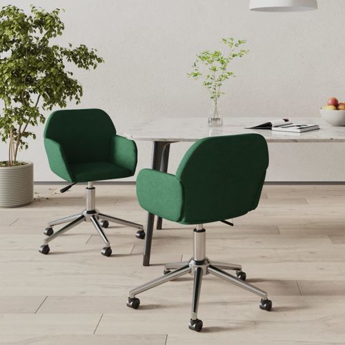 Vidaxl Chaises Pivotantes De Salle À Manger 2 Pcs Vert Foncé Tissu