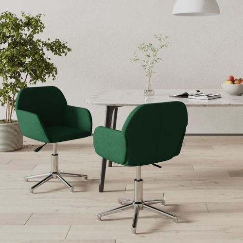 Vidaxl Chaises Pivotantes De Salle À Manger 2 Pcs Vert Foncé Tissu