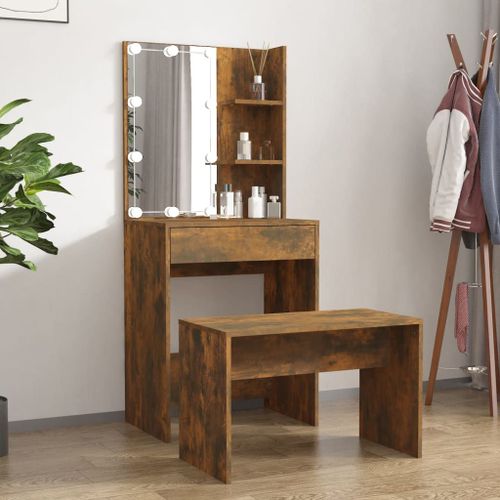 Vidaxl Ensemble De Coiffeuse Avec Led Chêne Fumé Bois D'ingénierie