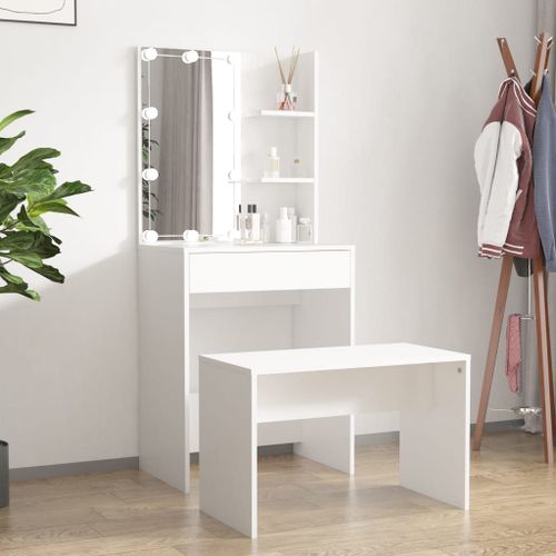 Vidaxl Ensemble De Coiffeuse Avec Led Blanc Bois D'ingénierie