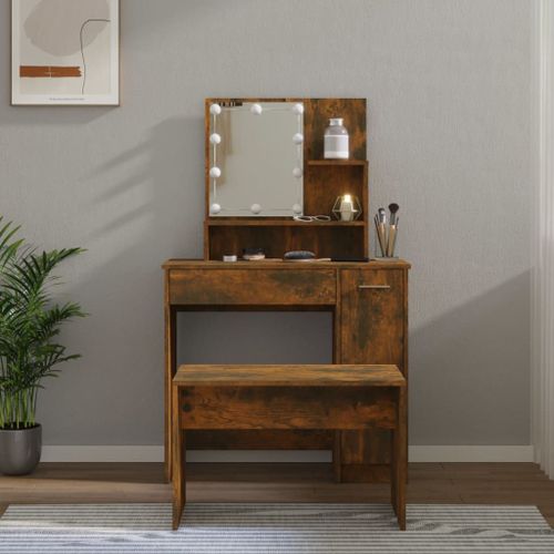 Vidaxl Ensemble De Coiffeuse Avec Led Chêne Fumé Bois D'ingénierie