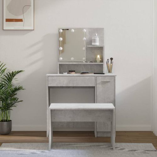 Vidaxl Ensemble De Coiffeuse Avec Led Gris Béton Bois D'ingénierie