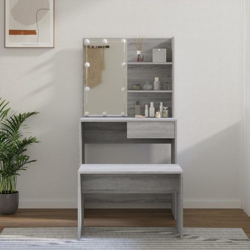Vidaxl Ensemble De Coiffeuse Avec Led Sonoma Gris Bois D'ingénierie