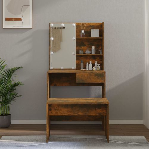 Vidaxl Ensemble De Coiffeuse Avec Led Chêne Fumé Bois D'ingénierie