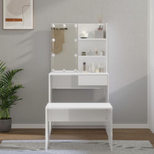 Vidaxl Ensemble De Coiffeuse Avec Led Blanc Brillant Bois D'ingénierie