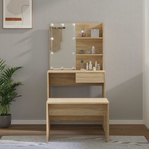 Vidaxl Ensemble De Coiffeuse Avec Led Chêne Sonoma Bois D'ingénierie