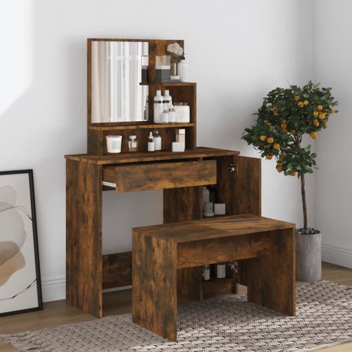 Vidaxl Ensemble De Coiffeuse Chêne Fumé 86,5x35x136 Cm