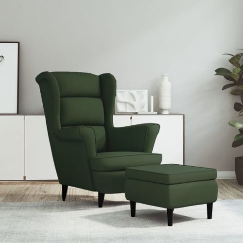 Vidaxl Fauteuil À Oreilles Avec Tabouret Vert Foncé Velours