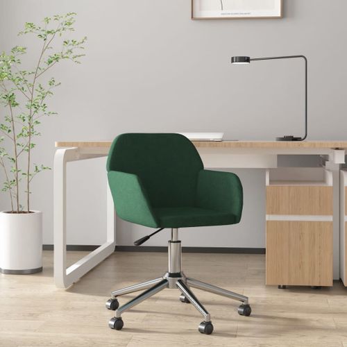 Vidaxl Chaise Pivotante De Bureau Vert Foncé Tissu