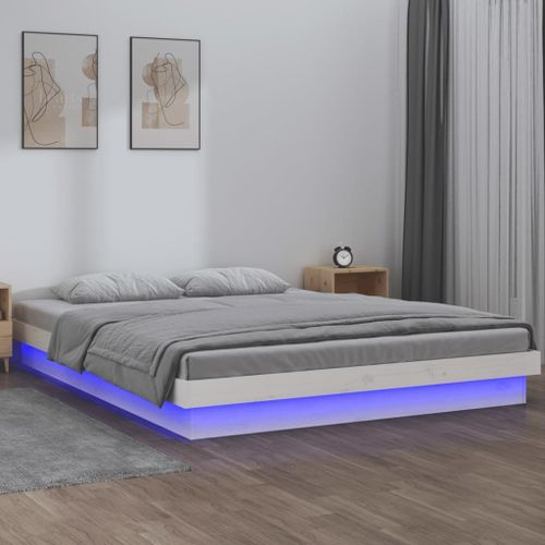 Vidaxl Cadre De Lit À Led Sans Matelas Blanc Bois Massif