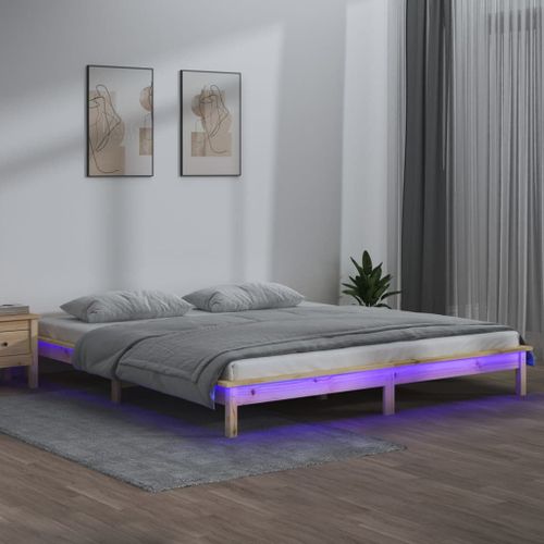 Vidaxl Cadre De Lit À Led 180x200 Cm Super King Bois Massif