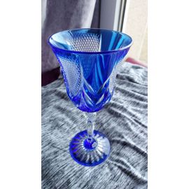 Verre À Vin Cristal D'arques Durand Menuet - Bleu Saphir. 19.5 Cm De Haut Sur 8.7 Cm De Diamètre